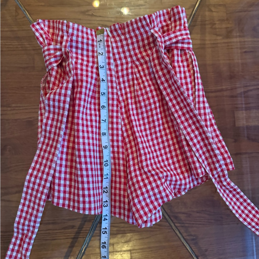 NWOT Privacy Please x Revolve Red Gingham Paperbag Tie-Waist Women's Shorts  XXS - Picture 9 of 10